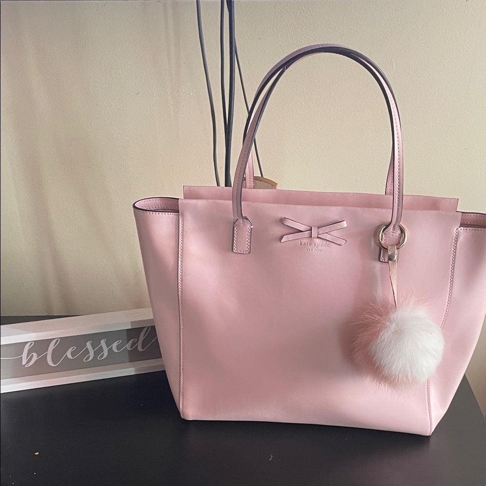 Kate Spade New York Maryanne Light Pink Tote / accent Bow & Pom Pom 15.5” x 10.5